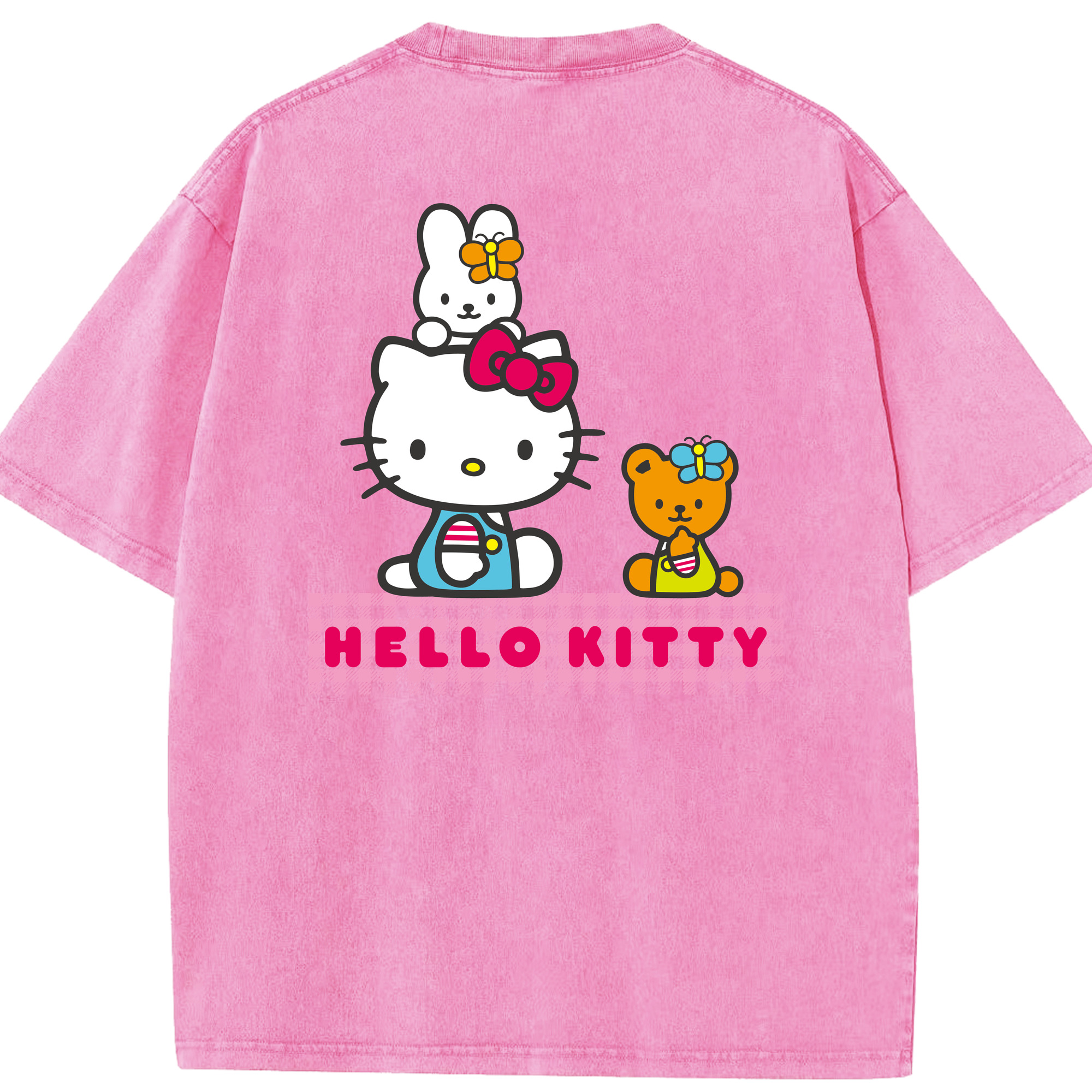 （画像用） Hello Kitty ハローキティ 綿100% ヴィンテージ風 半袖Tシャツ（背面プリント）